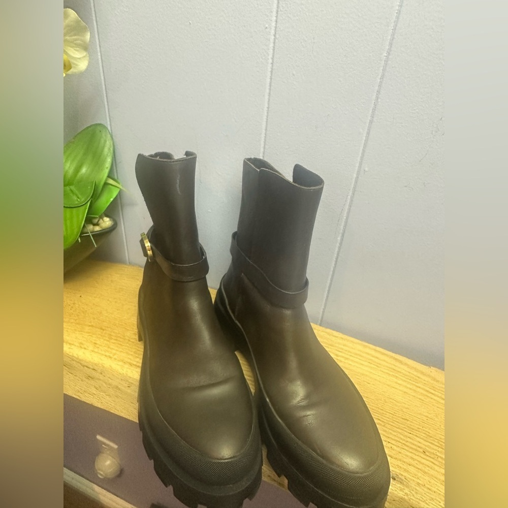 Zara Brown chunky lug sole military boots - Picture 4 of 6
